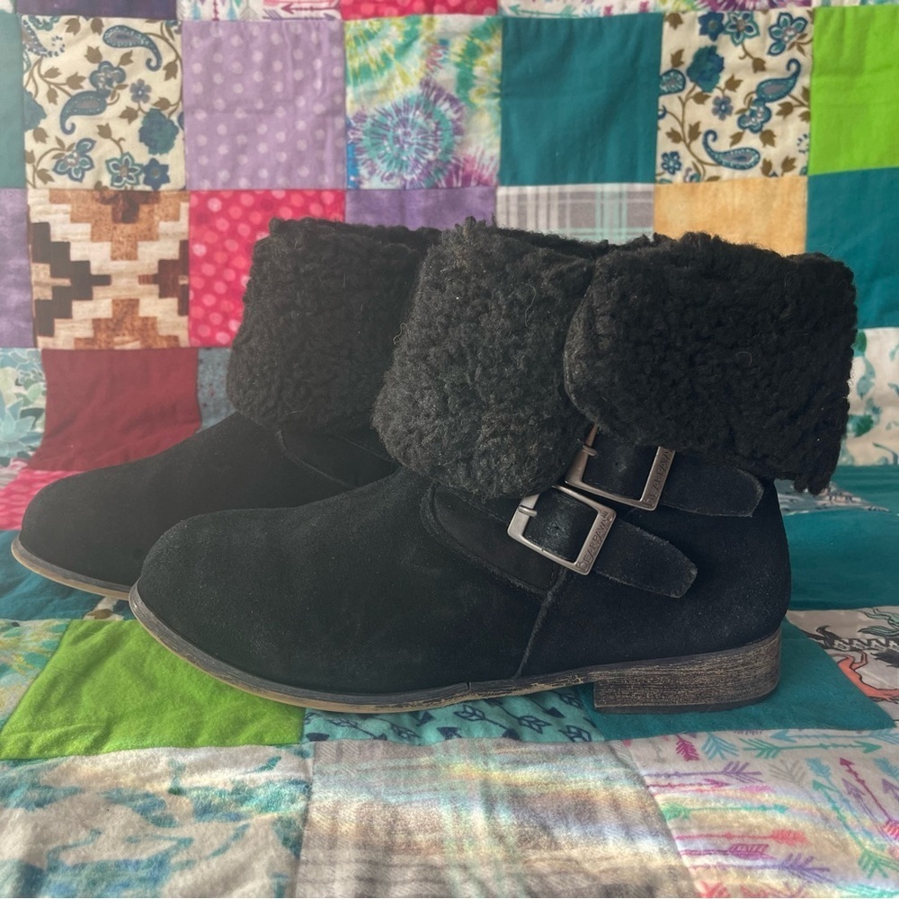 BearPaw Buckle wool blend cow suede sheep skin boots size 10